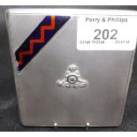 Hall Marked Silver Cigarette Case with Engine Turned Decoration and Blue & Red Chevrons with the