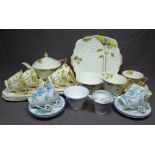 Hand Painted Bell China Tea Set circa 1920's with Art Deco decoration of trees in woodland, together