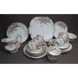 Hammersley "Rose of England" Bone China Tea Set comprising 5 cups, saucers and tea plates, cake