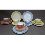 Arlsburg 333 Pattern Harlequin Tea Set comprising Five Coloured Cups, Saucers and Tea Plates