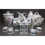 Twelve Pieces of Portmeirion Pottery "Botanic Garden" including bread crock, jardiniere, clock,