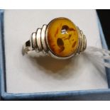 9ct Gold Deco Style Ring with Amber stone with Inclusions