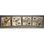 Set of Four Victorian Decorative Tiles with Scenes of Birds