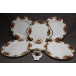 Four Royal Albert "Old Country Rose" Dinner Plates, Two Serving Dishes and a Posy