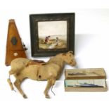 Prince Albert model and boxed toy boat, automated toy horse, metronome and Minton's painted and