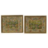 Pair of needlepoint pictures depicting dancing figures. No condition reports for this sale.