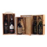 KWV Late Bottled Vintage 1930 Muscadel in wood case, also a Harveys Madeira two bottle set and a