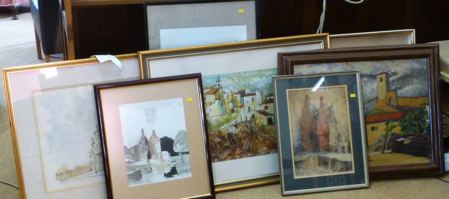 Assortment of various 20th century original artworks to include rural scenes and pencil drawing of