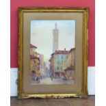 Pierre Le Boeuff, "Bologna", Watercolour painting in gilt frame. No condition reports for this