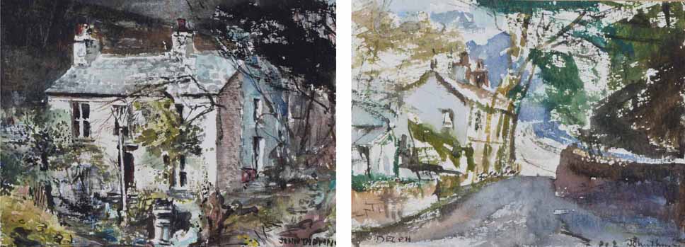 John Thompson (1924-2011), "Cottage" and "Peeping Corner, Delph", both signed, one titled, a pair,