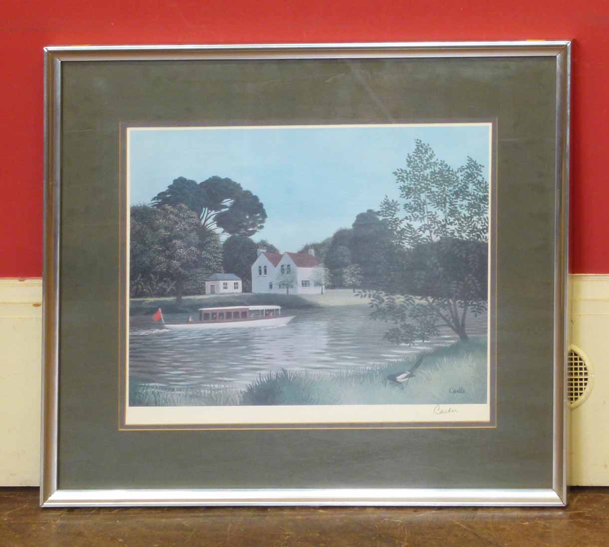 Castel, signed print, river scene. No condition reports for this sale.