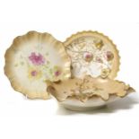 2 Royal Doulton cabinet plates RD.72007 & RD.97183 and Doulton Burslem leaf dish No condition