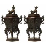 Pair of Japanese bronze censors. No condition reports for this sale.