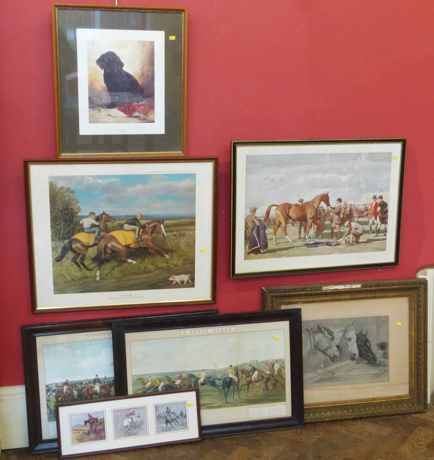 Assortment of various horse racing artworks to include an original drawing by Hilda Bareman,