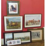 Assortment of various horse racing artworks to include an original drawing by Hilda Bareman,