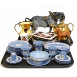 Twenty five pieces of Wedgwood Jasperware, two American Carnival glass plates, Britannia cup and