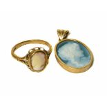 Nine carat gold Cameo dress ring together with a 9ct gold Cameo set pendant. No condition reports