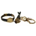 Two ladies 9ct gold wristwatches, one on 9ct snake-link bracelet together with 14ct gold ladies