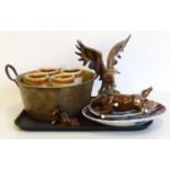 Beswick horse and foal, brass jam pan, two Imari chargers, four celtic goblets and an Italian
