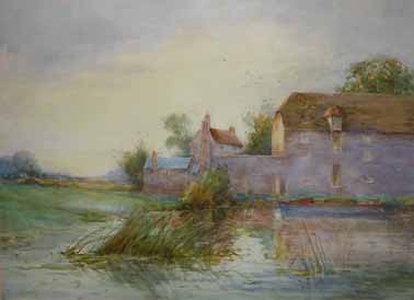 F.B. Jowett- Lake scene with mill- Watercolour No condition reports for this sale.