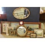Assortment of various artworks, oriental wood carving, pair of framed reverse paintings on glass and