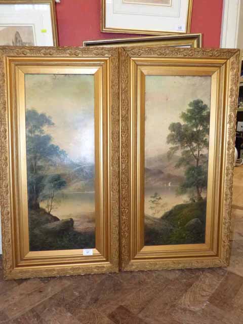 A. Walters, 19th century- Pair of large gilt framed lake scenes- Oil on board No condition reports