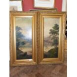 A. Walters, 19th century- Pair of large gilt framed lake scenes- Oil on board No condition reports