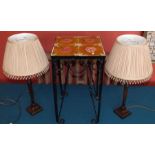 Pair Georgian style candlesticks shaped metal ware table lamps complete with shades and a wrought