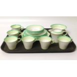 Shelly green banded art deco tea set No condition reports for this lot.