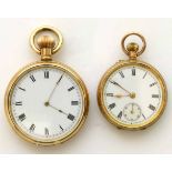 9ct gold ladies fob watch, circa 1900 together with a ladies gold plated pocket watch circa 1900