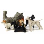 Beswick Dalmatian, Poodle, Terrier, Jack Russel and two cats. No condition reports for this lot.