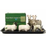 Two Royal Doulton goats and two Beswick sheep and a lamb. No condition reports for this lot.
