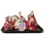 Three Royal Doulton figures of children and two ladies No condition reports for this lot.