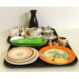 A collection of art deco and later pottery and porcelain by Grays, Susie Cooper, Beswick, Poole,