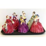 Six Royal Doulton figures of ladies No condition reports for this lot.