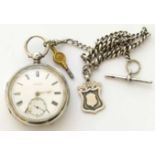 Chester silver pocket watch by Buit with silver chain No condition reports for this lot.