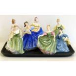 Seven Royal Doulton figures of ladies No condition reports for this lot.