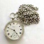 Waltham silver cased pocket watch together with an unmarked chain No condition reports for this