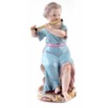 Meissen figure of a girl, modelled after J.J.Kaendler as a seated playing a flute, model number