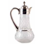 Victorian cut glass claret jug with plain silver mount, marks for London, 1884, height approx. 28.