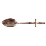 A Masonic American silver teaspoon, decoated with various Masonic symbols and a relief of the Grande