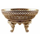 Impressive Fleury Paris porcelain table centre piece, the pierced oval bowl totally gilded on the