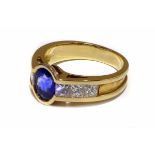 18ct yellow gold sapphire and diamond ring.