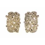 9ct white gold and diamond earrings, diamonds milgrain set 9ct white gold swirl design, omega