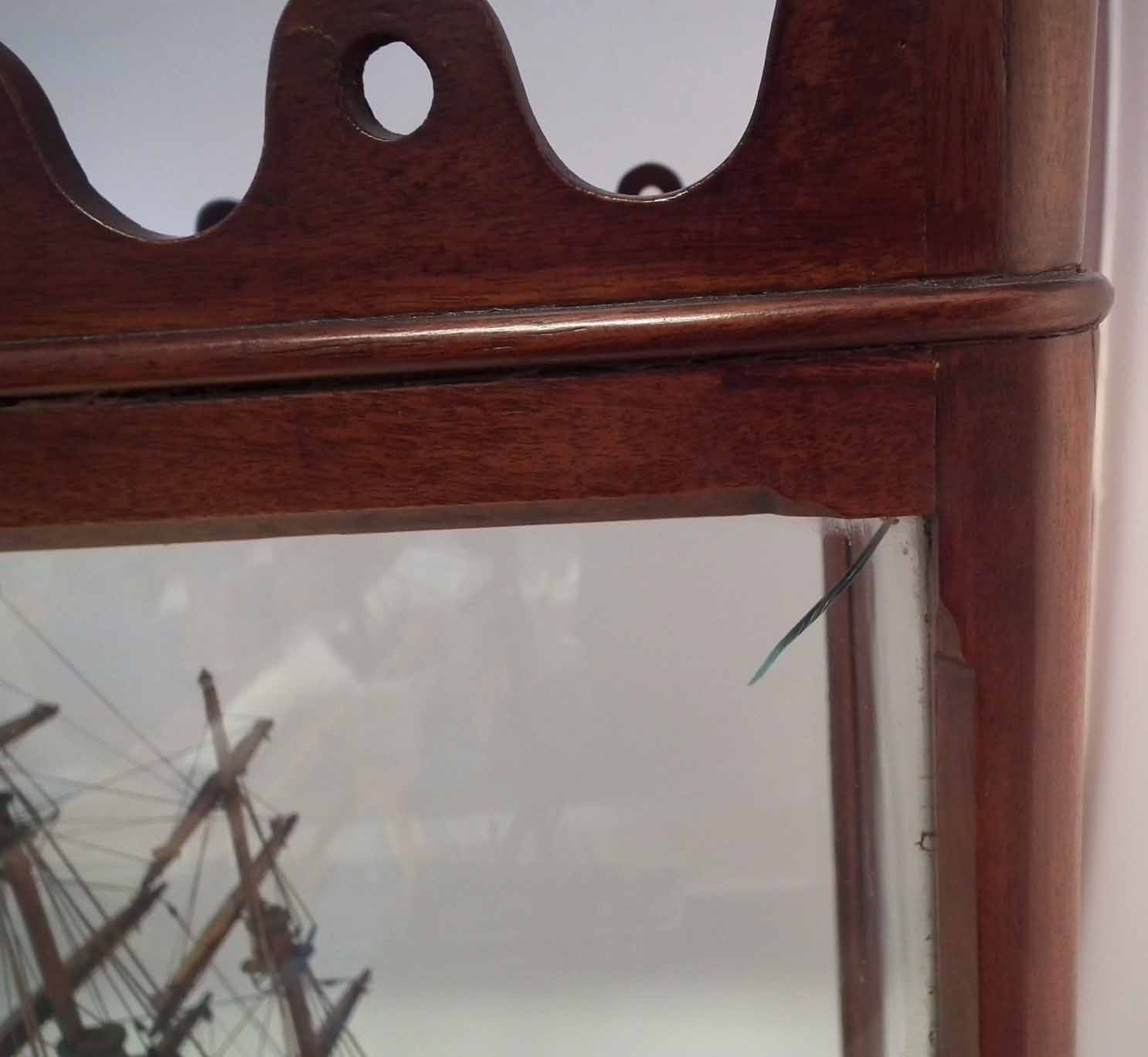 Cased glass ship, fitted in a good Victorian mahogany display case with pierced cornice and turned - Image 5 of 7