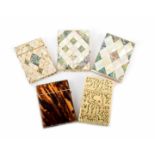 A collection of 19th century card cases. Three mother of pearl and abalone shell veneered cases in a