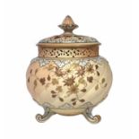 Grainger Worcester potpourri vase, decorated with raised paste gilding, with interior cover, pierced