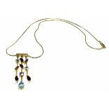 18ct yellow gold pendant set with mixed colour gems, 'Feraud' stamped to reverse of pendant, 18ct