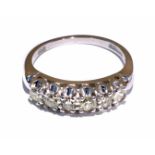 14ct white gold half eternity diamond ring, inset with 6 brilliant cut diamonds in claw settings,