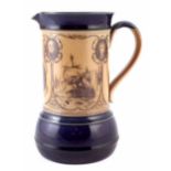 Royal Doulton stoneware jug commemorating Horatio Nelson and his Captains, with blue banded borders,